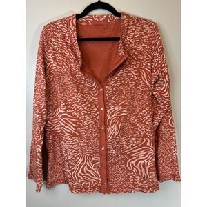 Fresh Produce Orange/white Animal Print Pearl Snap Top Size XL